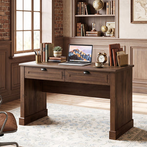 48" Farmhouse Executive Desk with 2 Drawers for Studying and Writing-Brown