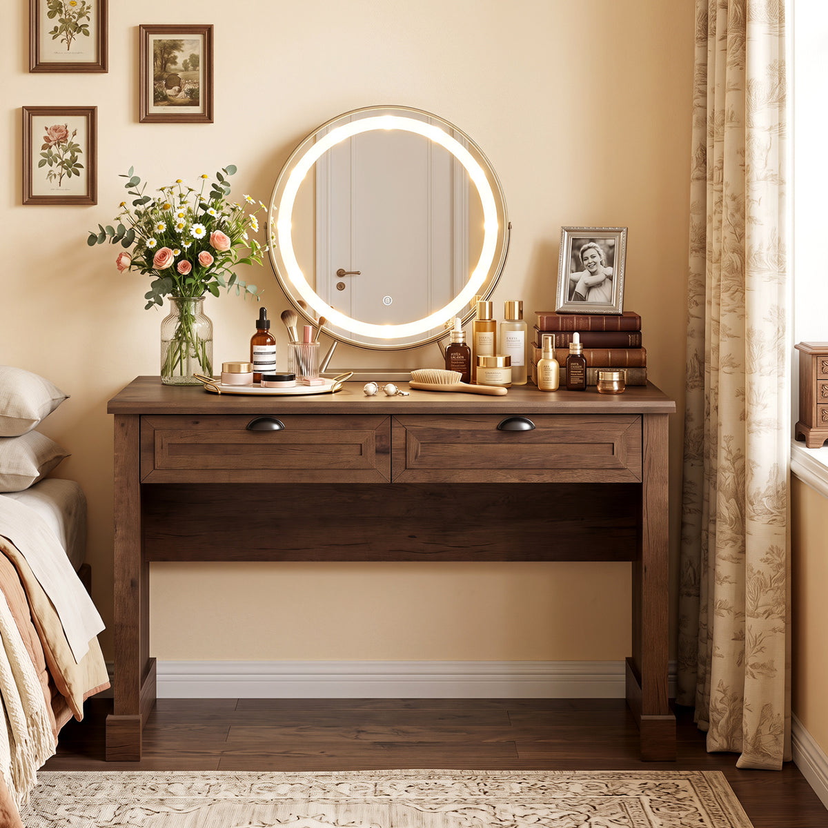 48" Farmhouse Executive Desk with 2 Drawers for Studying and Writing-Brown