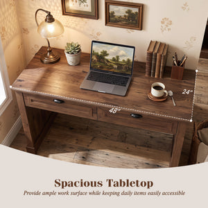 48" Farmhouse Executive Desk with 2 Drawers for Studying and Writing-Brown