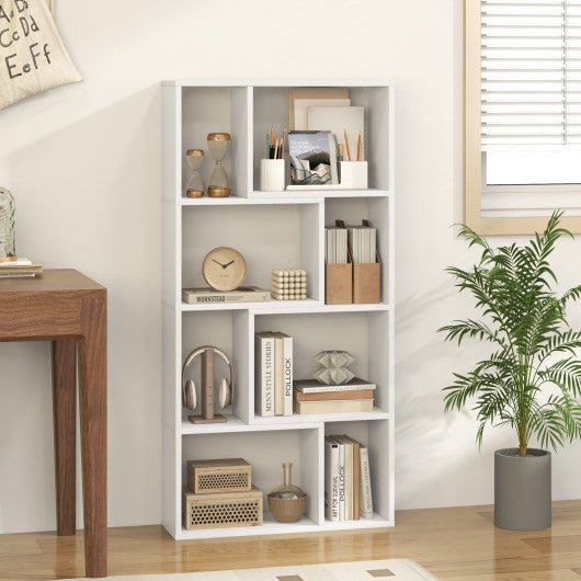 48 Inch 4-Tier Geometric Bookshelf with 8 Cubes for Living Room Bedroom-White