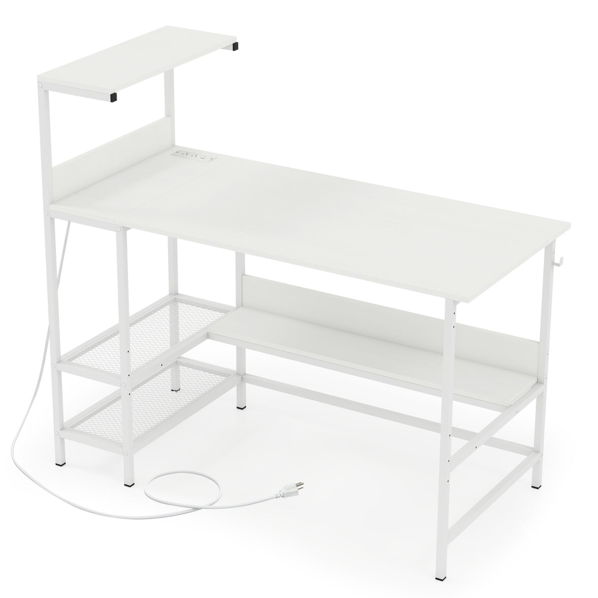 48 Inch Computer Desk with Power Outlets and Storage Shelves-White
