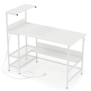 48 Inch Computer Desk with Power Outlets and Storage Shelves-White