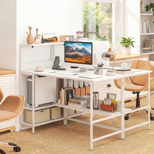 48 Inch Computer Desk with Power Outlets and Storage Shelves-White