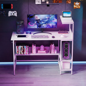 48 Inch Computer Desk with Power Outlets and Storage Shelves-White