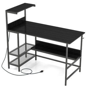 48 Inch Computer Desk with Power Outlets and Storage Shelves-Black