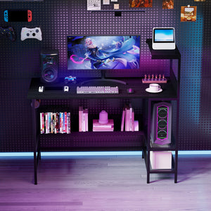 48 Inch Computer Desk with Power Outlets and Storage Shelves-Black