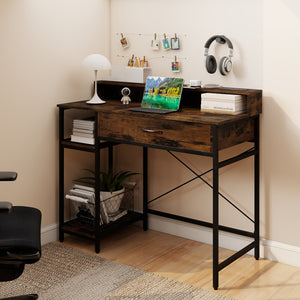 48 Inch Computer Desk with Monitor Stand Drawer and Shelves-Rustic Brown