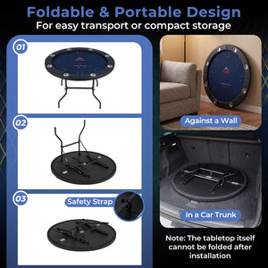 48 Inch Foldable Poker Table with 8 Cup Holders and Padded Edges-Blue