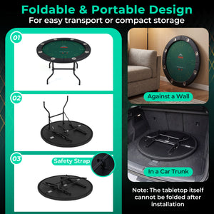 48 Inch Foldable Poker Table with 8 Cup Holders and Padded Edges-Green