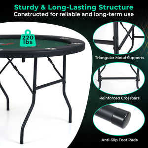 48 Inch Foldable Poker Table with 8 Cup Holders and Padded Edges-Green