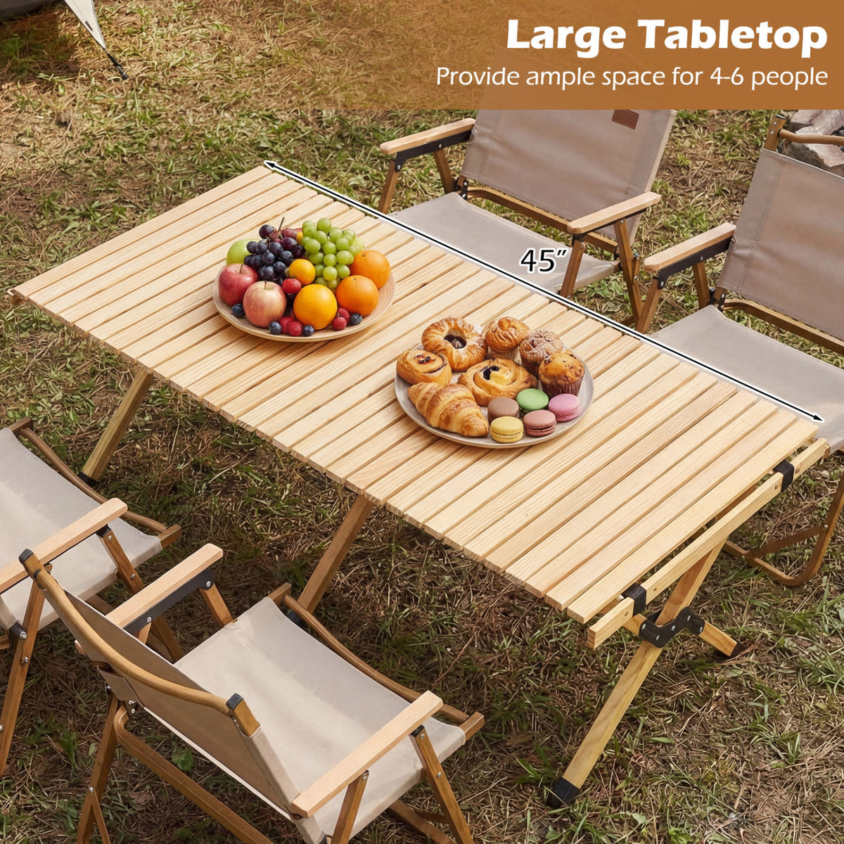 48 Inch Folding Camping Table with Carry Bag for Backyard-Natural