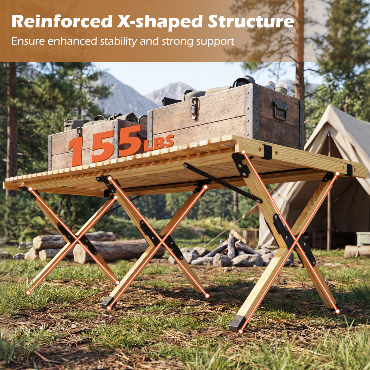 48 Inch Folding Camping Table with Carry Bag for Backyard-Natural