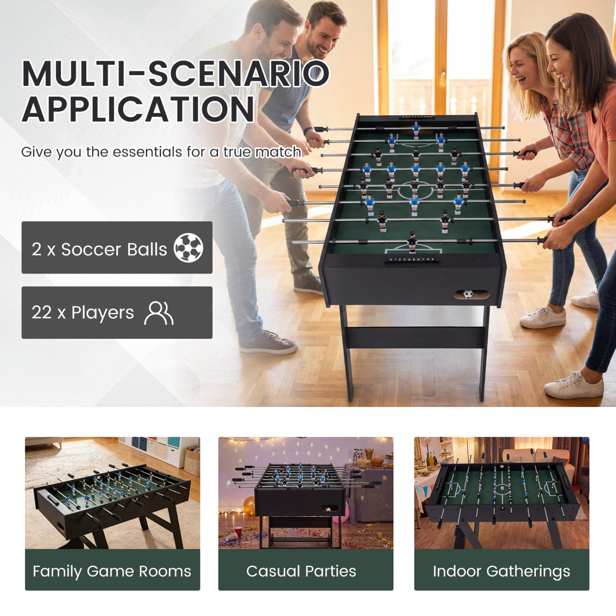 48 Inch Folding Full Competition Size Soccer Table-Black