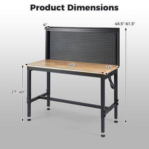 48 Inch Heavy Duty Workbench with AC/USB Outlets and Pegboard-Natural