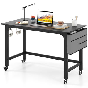48 Inch Mobile Computer Workstation with 4 Smooth Casters-Black