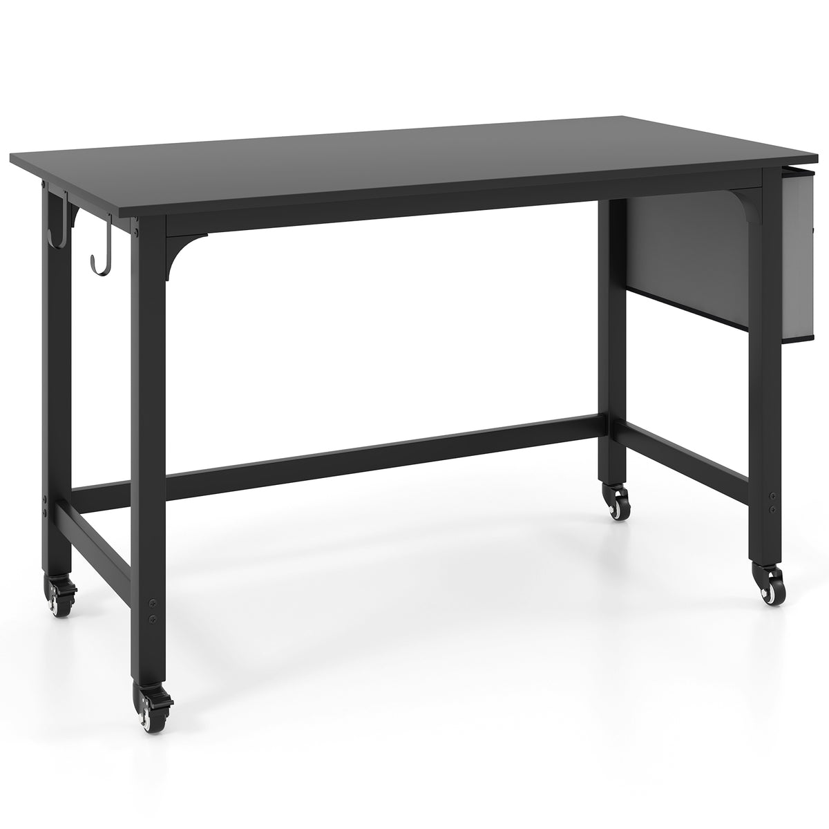 48 Inch Mobile Computer Workstation with 4 Smooth Casters-Black