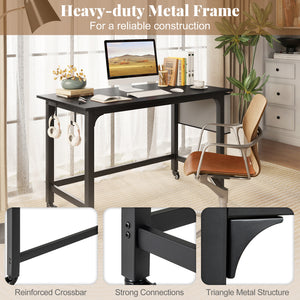 48 Inch Mobile Computer Workstation with 4 Smooth Casters-Black