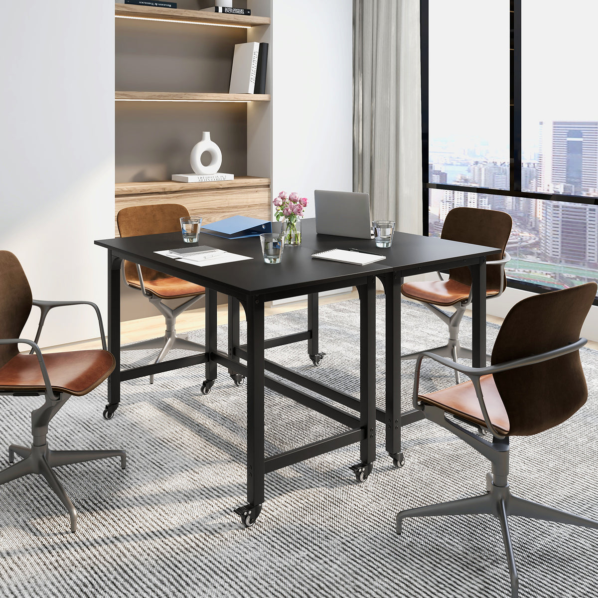 48 Inch Mobile Computer Workstation with 4 Smooth Casters-Black