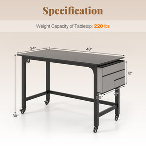 48 Inch Mobile Computer Workstation with 4 Smooth Casters-Black