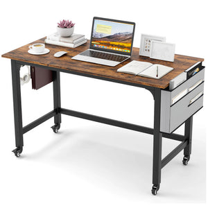 Rolling Home Office Computer Desk with Detachable Fabric Bag-Rustic Brown