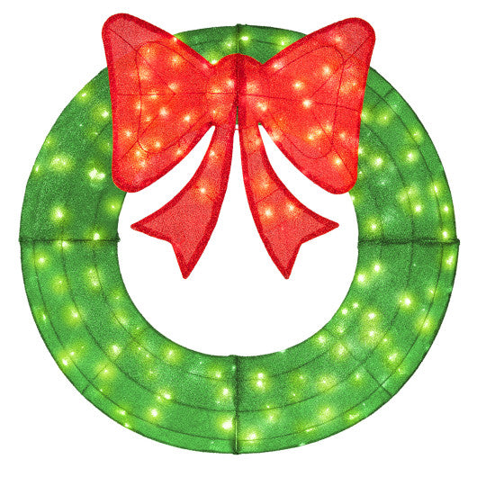 48 Inch Pre-Lit Lighted Christmas Mesh Wreath with Bow and 200 LED Bulbs-Green