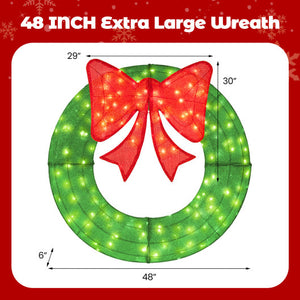 48 Inch Pre-Lit Lighted Christmas Mesh Wreath with Bow and 200 LED Bulbs-Green