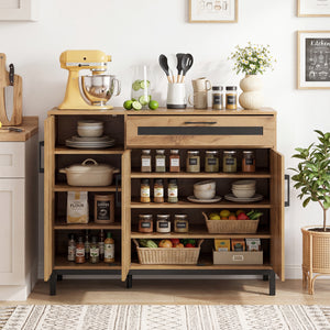 48 Inch Sideboard Buffet Cabinet with Drawer and Metal Legs-Natural