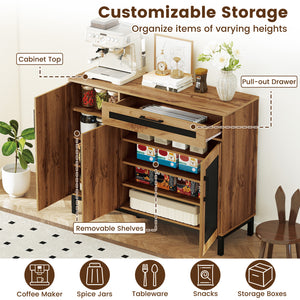 48 Inch Sideboard Buffet Cabinet with Drawer and Metal Legs-Natural