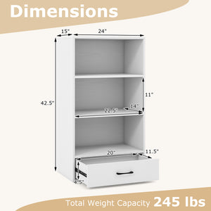 48 Inch Tall 4 Tiers Wood Bookcase with Drawer-White