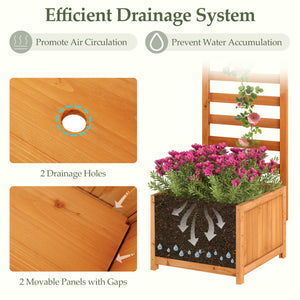 48 Inch Wood Raised Garden Bed with Trellis with Drainage Holes-Natural