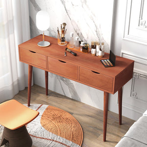 48 Inch Writing Computer Desk with 3 Drawers Solid Wood Legs-Walnut