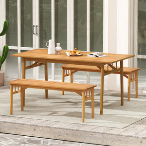 48 Inches Acacia Wood Bench with Breathable Slat Seat and Stable Triangular Structure-1