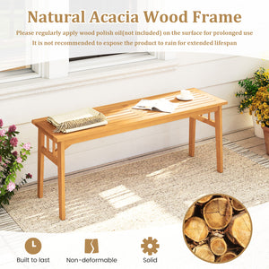 48 Inches Acacia Wood Bench with Breathable Slat Seat and Stable Triangular Structure-1
