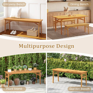 48 Inches Acacia Wood Bench with Breathable Slat Seat and Stable Triangular Structure-2