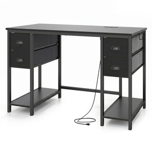 48 Inches Computer Desk with Power Outlet Home Office Desk with 4 Fabric Drawers-Black