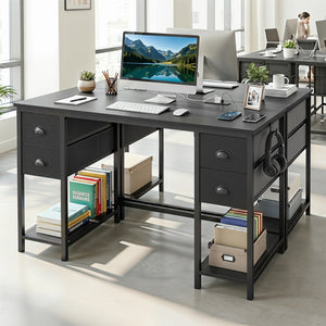 48 Inches Computer Desk with Power Outlet Home Office Desk with 4 Fabric Drawers-Black