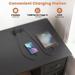 48 Inches Computer Desk with Power Outlet Home Office Desk with 4 Fabric Drawers-Black
