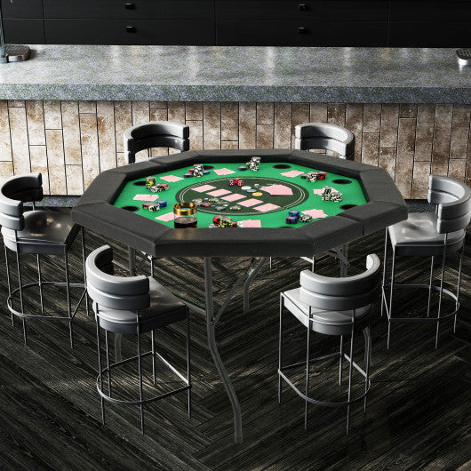48 Inches Foldable Poker Table with Padded Rails and Cup Holders-Green