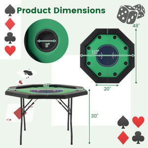 48 Inches Foldable Poker Table with Padded Rails and Cup Holders-Green