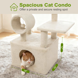 48 Inches Tall Cat Tree Multi-Level Kitten Tower with Large Condo Padded Top Perch-Beige