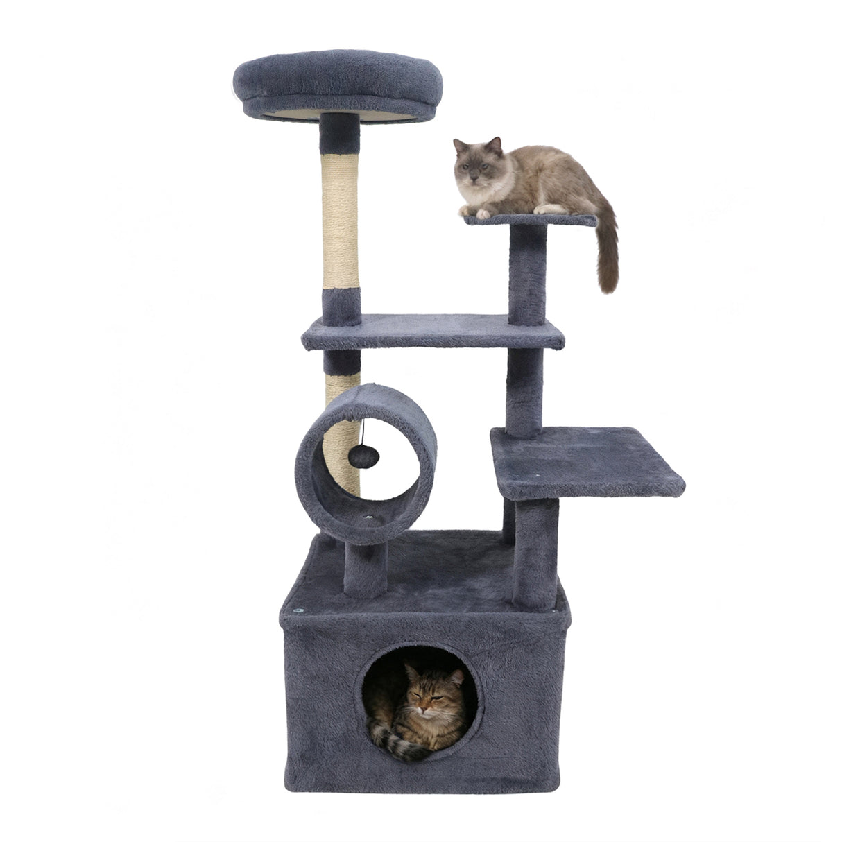 48 Inches Tall Cat Tree Multi-Level Kitten Tower with Large Condo Padded Top Perch-Grey
