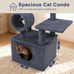 48 Inches Tall Cat Tree Multi-Level Kitten Tower with Large Condo Padded Top Perch-Grey