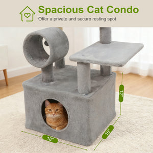 48 Inches Tall Cat Tree Multi-Level Kitten Tower with Large Condo Padded Top Perch-Light Gray