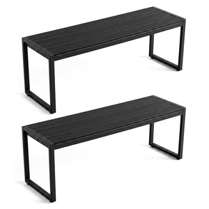 48" Outdoor Bench Set of 2 with Wood-Plastic Composite and Metal Frame Slatted Sea-Black