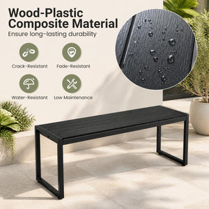 48" Outdoor Bench Set of 2 with Wood-Plastic Composite and Metal Frame Slatted Sea-Black