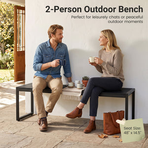 48" Outdoor Bench Set of 2 with Wood-Plastic Composite and Metal Frame Slatted Sea-Black