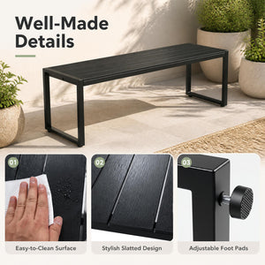 48" Outdoor Bench Set of 2 with Wood-Plastic Composite and Metal Frame Slatted Sea-Black