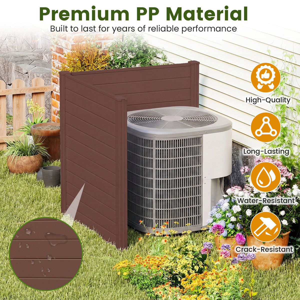 48" W x 48" H Outdoor Privacy Fence Screen Air Conditioner Fence with Galvanized Metal Ground Stakes-Brown