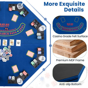 48 Inch 8-Player Foldable Poker Table Top with Carrying Bag and Cup Holders-Blue