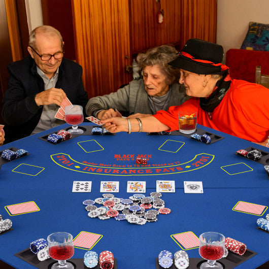 48 Inch 8-Player Foldable Poker Table Top with Carrying Bag and Cup Holders-Blue